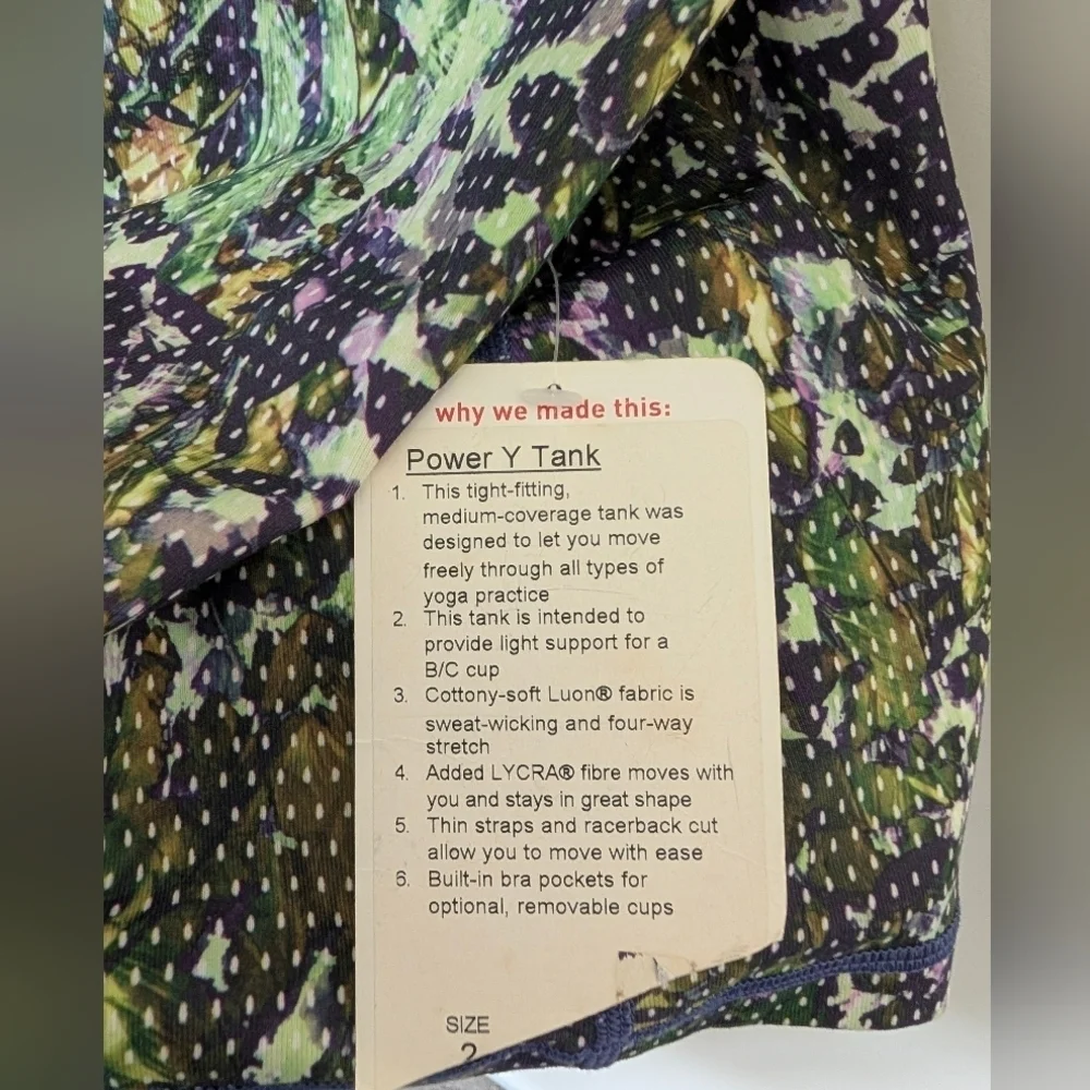 Lululemon Power Y Tank Top 2 Floral Sport White Gator Green Yoga Athletic
